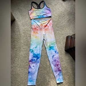 Peloton WITH multi color bra and leggings set medium